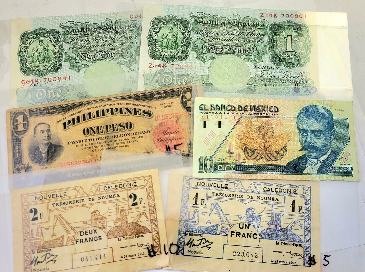 Circulated Lot of 6 Foreign Banknotes World Paper Money Currency