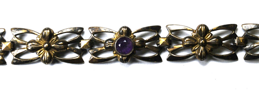 Sterling Vintage Flower Bow Amethyst Bracelet 12mm 7"