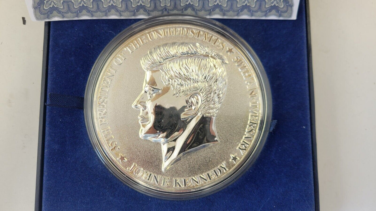 John F Kennedy Half Pound Silver Plated Commemorative w/1964 90% Half Dollar