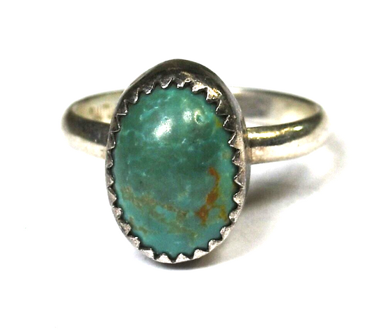 Sterling Silver Green Turquoise Oval Solitaire Ring 13mm Size 6