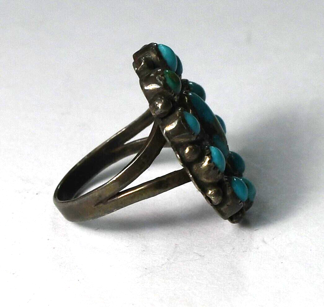 Sterling Silver Antique Turquoise Oval Cluster Halo Ring 22mm Size 5