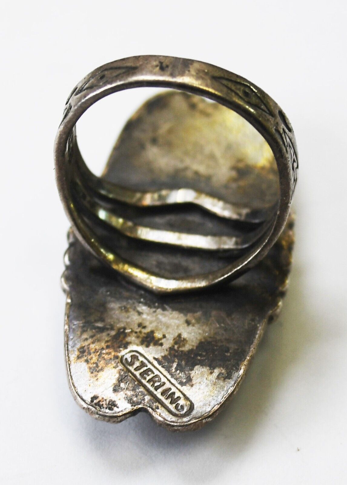 Sterling Silver Antique Green Blue Turquoise Arrows Ring 36mm Size 6.25