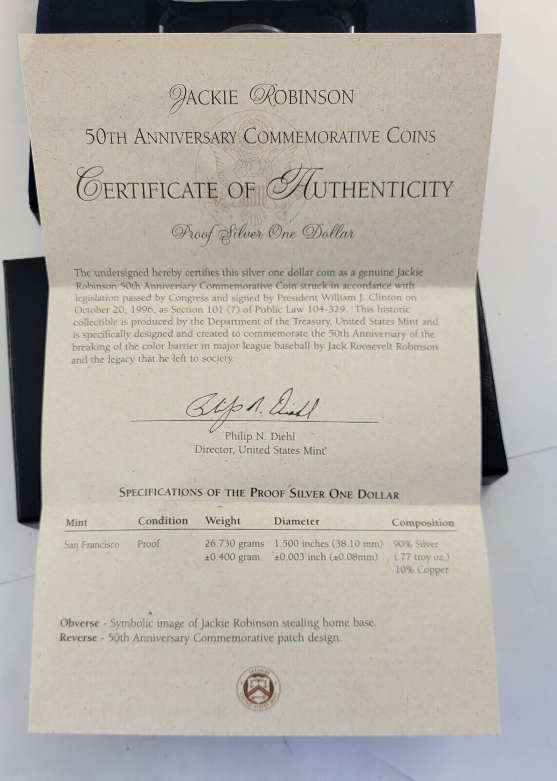 1997 S Jackie Robinson 50th Anniversary Proof Silver Dollar Commemorative Coin