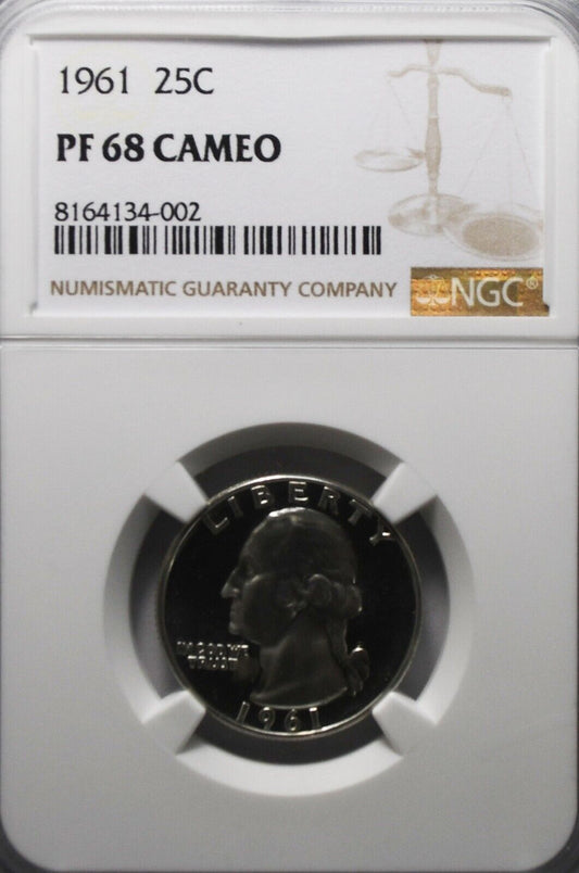 1961 25c Washington Proof Silver Quarter Dollar NGC PF68 Cameo