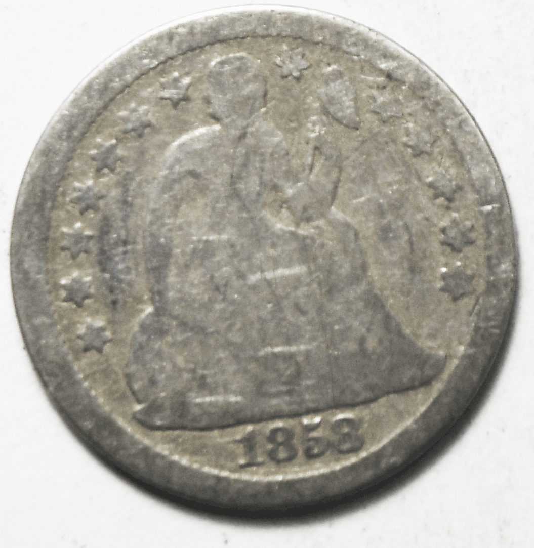 1858 10c Seated Liberty Silver Dime Ten Cents Philadelphia