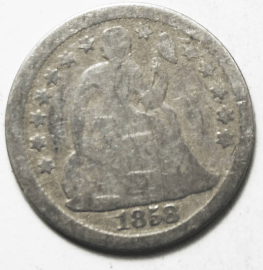 1858 10c Seated Liberty Silver Dime Ten Cents Philadelphia