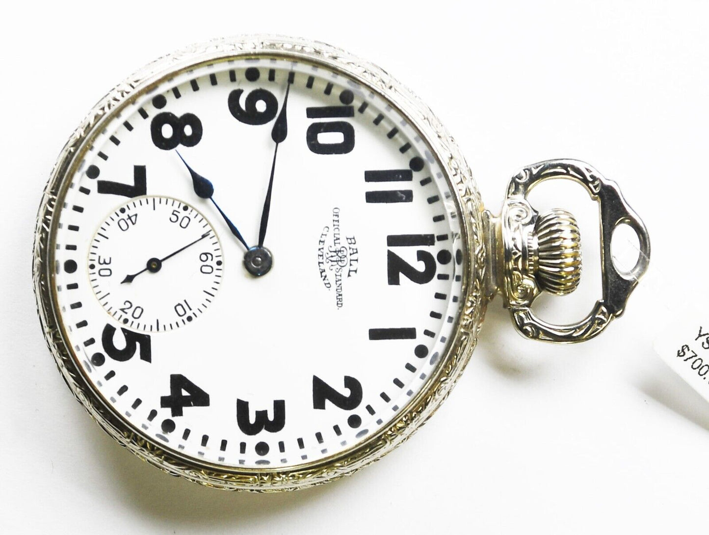 1927 Ball Hamilton Grade 999P Pocket Watch OF Ball Model White GF Case 21J RR LS