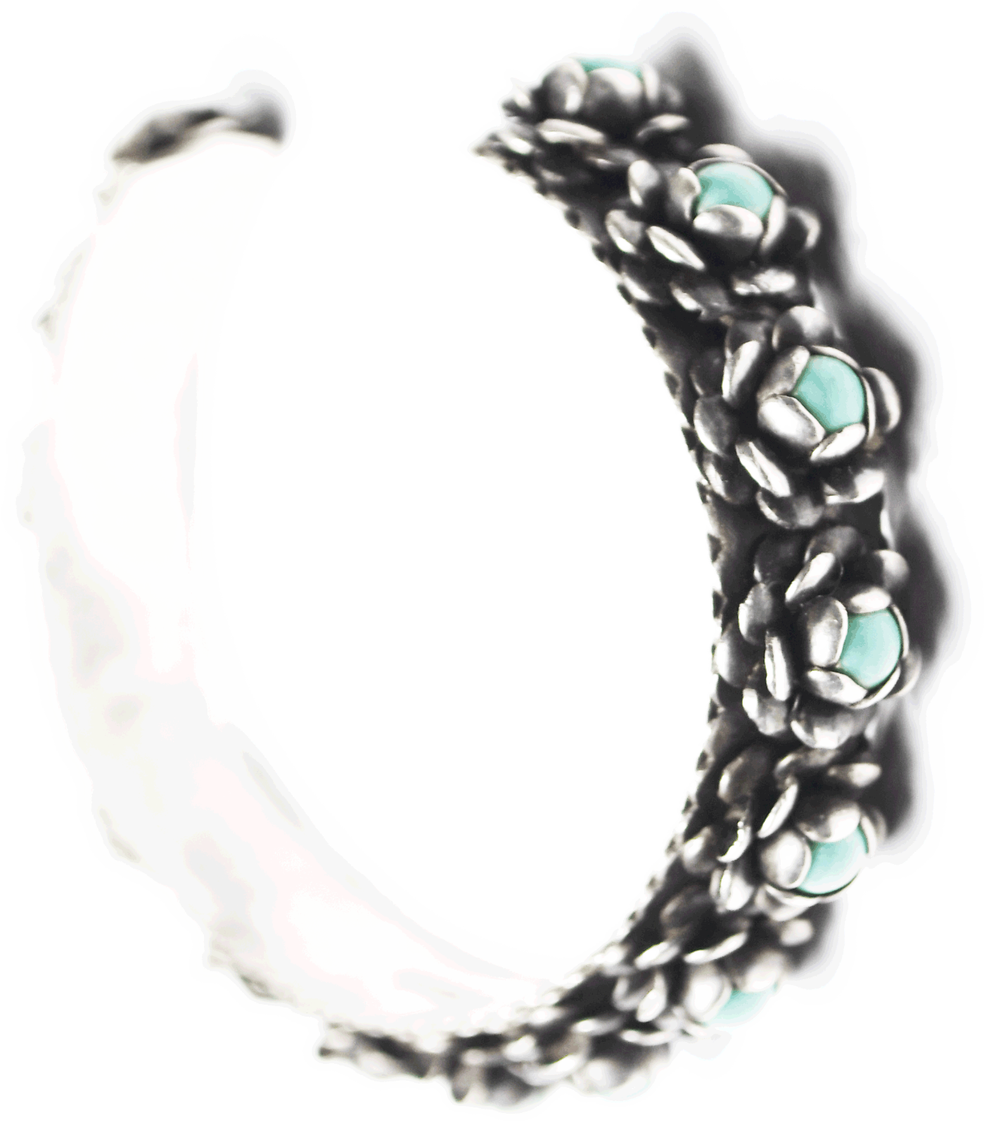 Antique Sterling Silver Flower Cuff Bracelet 9mm 5-3/4" Wrist 16g Missing Flower