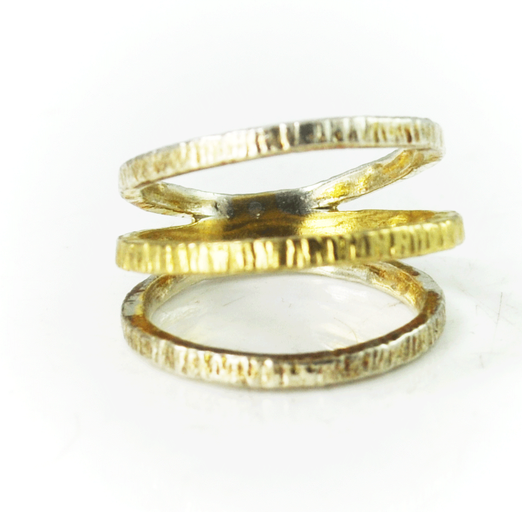 Sterling 16mm Silpada Textured Multi Three Band Two Tone Brass Ring Size 6