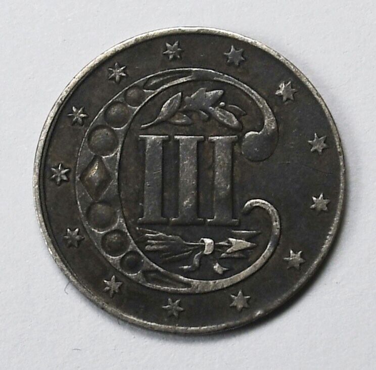 1860 3c Three Cent Silver Trime US Coin Philadelphia