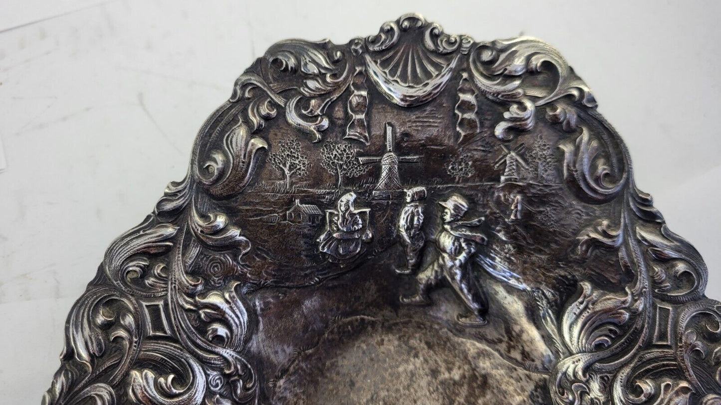 Barbour International Silver Co Quadruple Plate Dutch Scene Bread Tray 13.5"