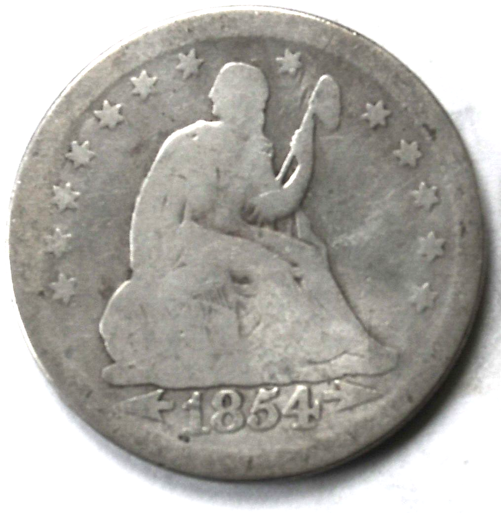 1854 25c Seated Liberty Silver Quarter Dollar Twenty Five Cents Philadelphia