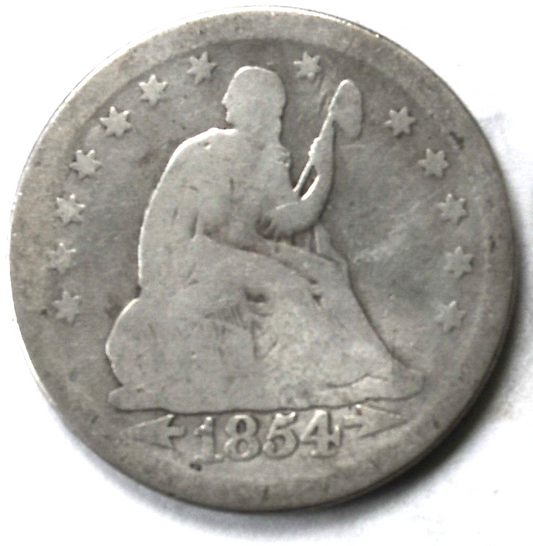 1854 25c Seated Liberty Silver Quarter Dollar Twenty Five Cents Philadelphia