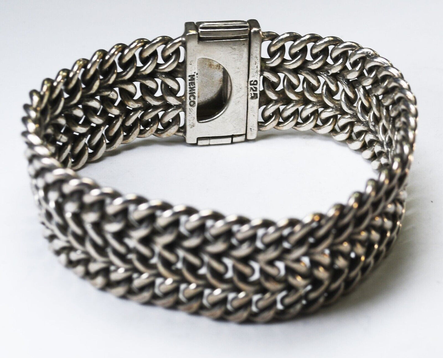 Sterling Silver Mexico Triple Curb 22mm Chain Bracelet 8"