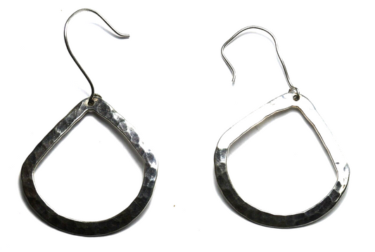 Sterling Silver Hammered Hoop Dangle 62mm x 37mm