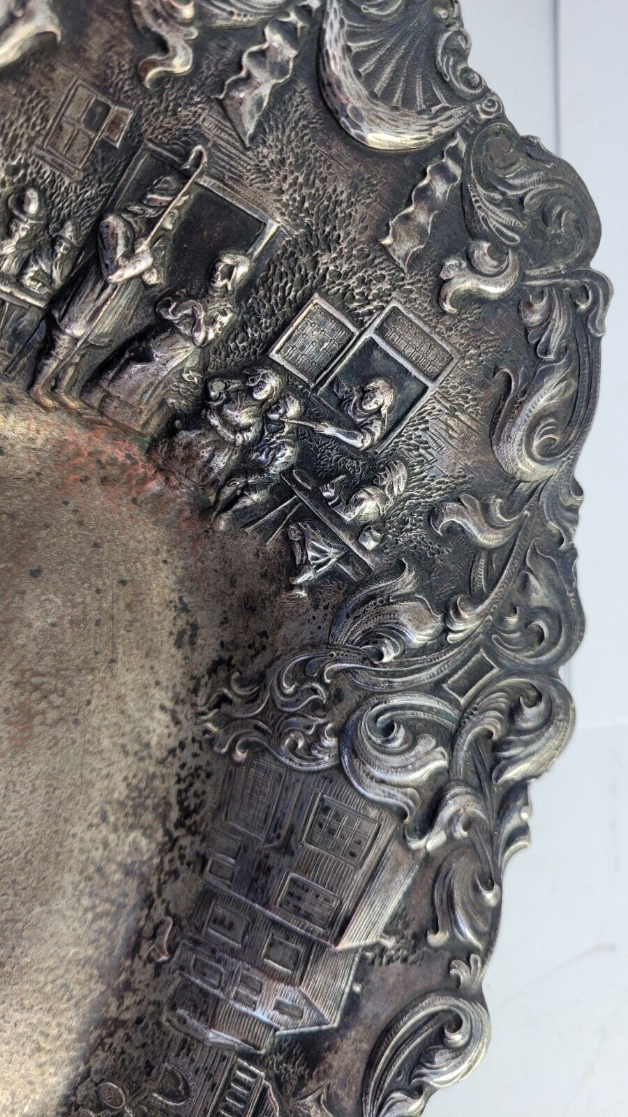 Barbour International Silver Co Quadruple Plate Dutch Scene Bread Tray 13.5"