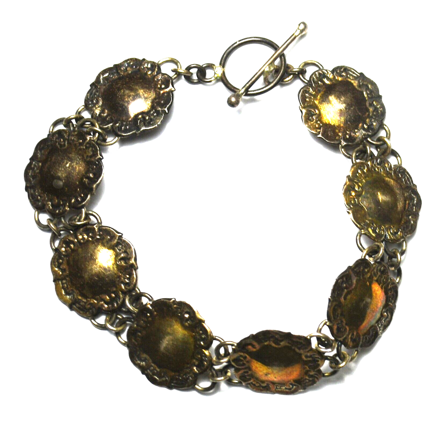 Sterling Silver Round Disc 16mm Chain Toggle Bracelet 7.5"