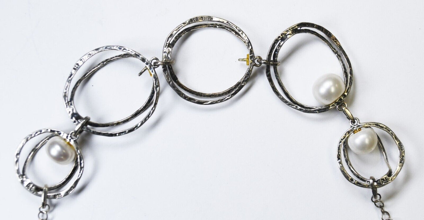 Sterling Regina Lane Hammered Hoop Pearl Necklace 27mm 18"