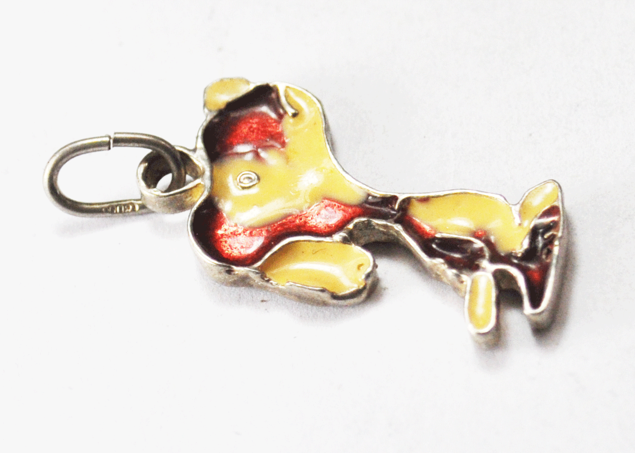 800 Fine Silver Enameled Beagle Snoopy Brown Taupe Camo Pendant 35mm x 17mm