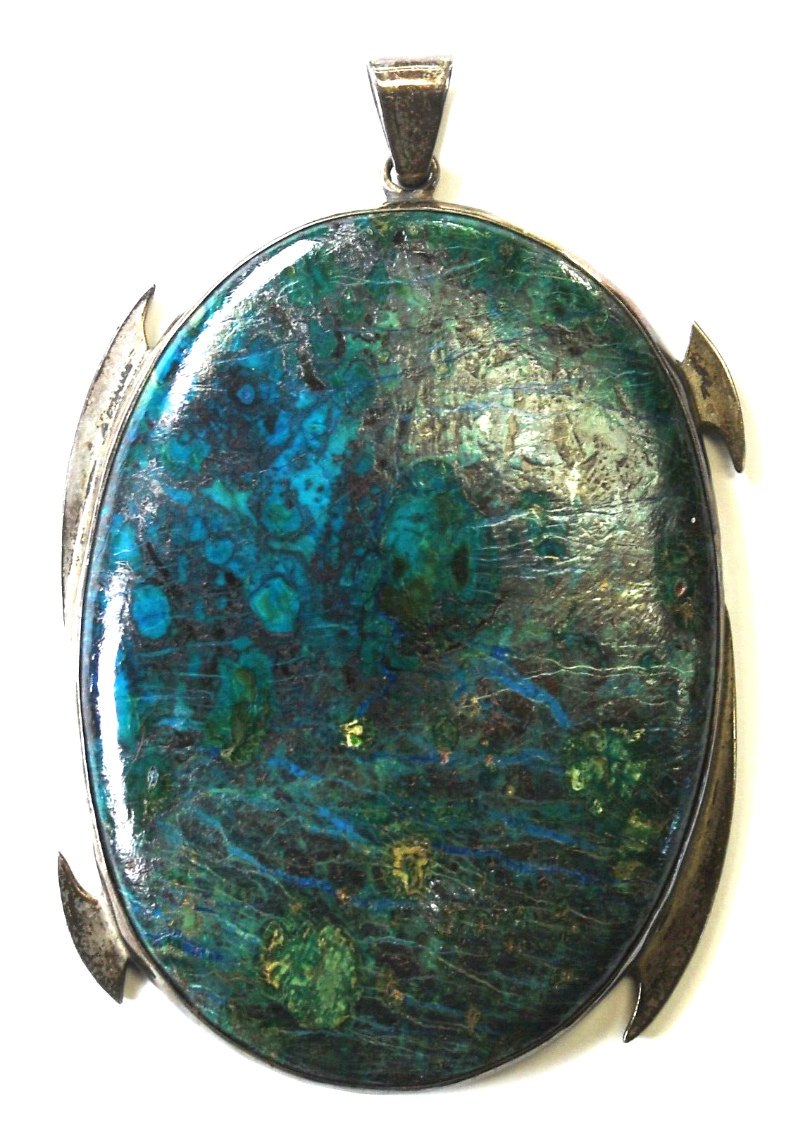 Sterling Silver Large Oval Chrysocolla Pendant 3-3/8" x 54mm