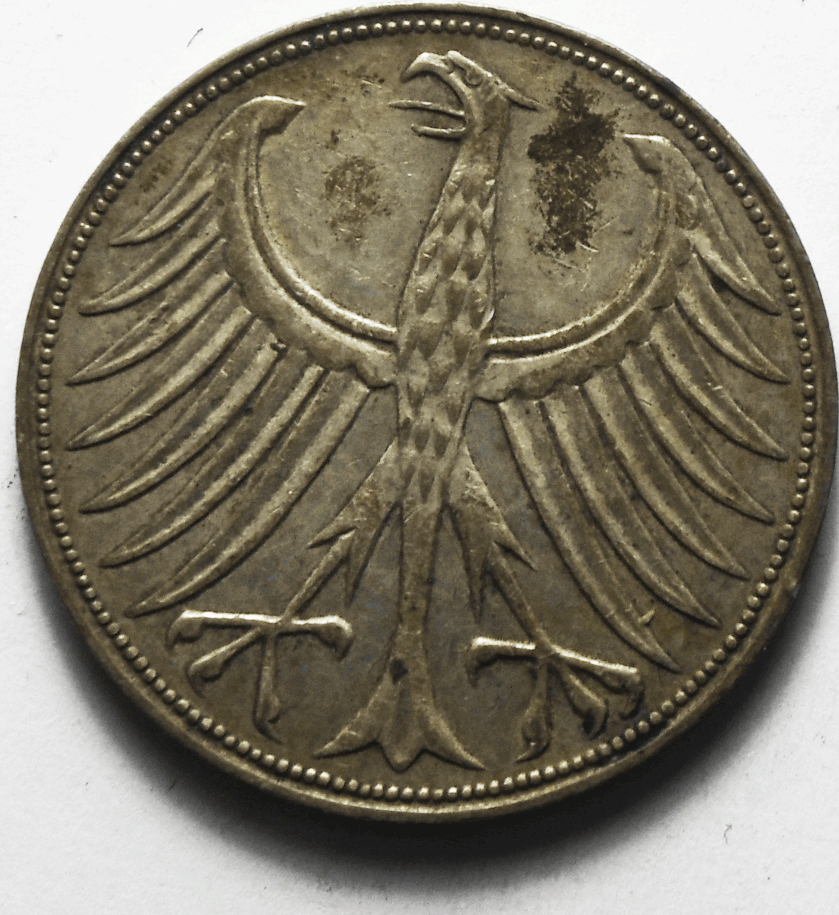 1960 F Germany Federal Republic 5 Five Marks Silver Coin KM# 112.1