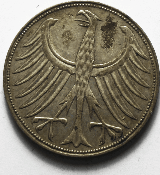 1960 F Germany Federal Republic 5 Five Marks Silver Coin KM# 112.1