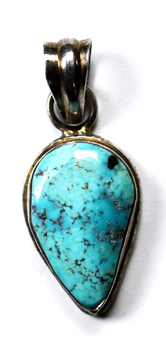 Sterling Silver Turquoise Teardrop Pendant 37mm x 14mm