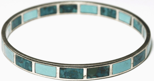 Sterling Silver Turquoise High Seas Inlay Large Bangle Bracelet B2828 7mm