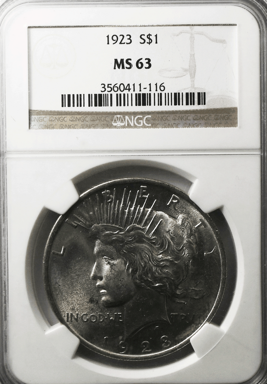 1923 $1 Peace Silver One Dollar US NGC MS63 Philadelphia Brilliant Uncirculated