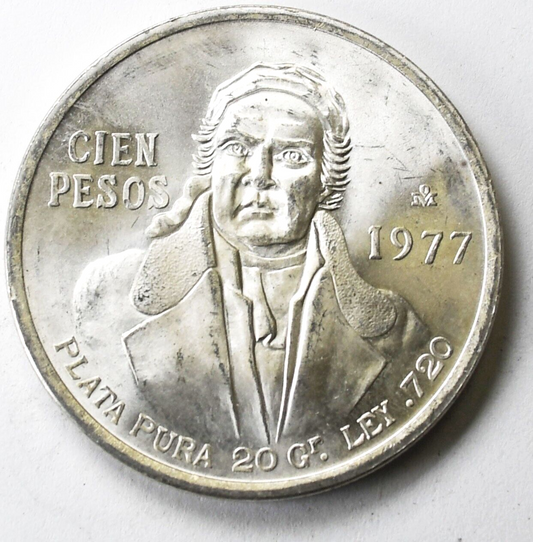 1977 Mexico Estados Unidos Mexicanos One Hundred 100 Pesos Silver Coin KM#438.2