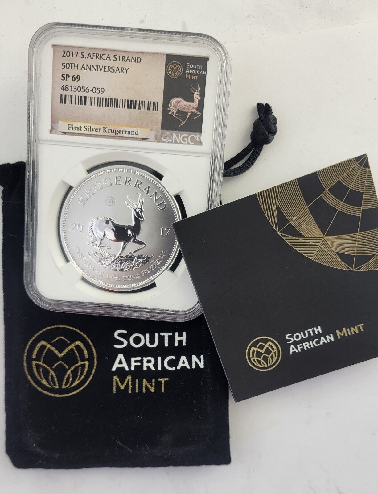 2017 South African 50th Anniversary SP 69 NGC 1oz. .999 Fine Silver w/Bag & COA