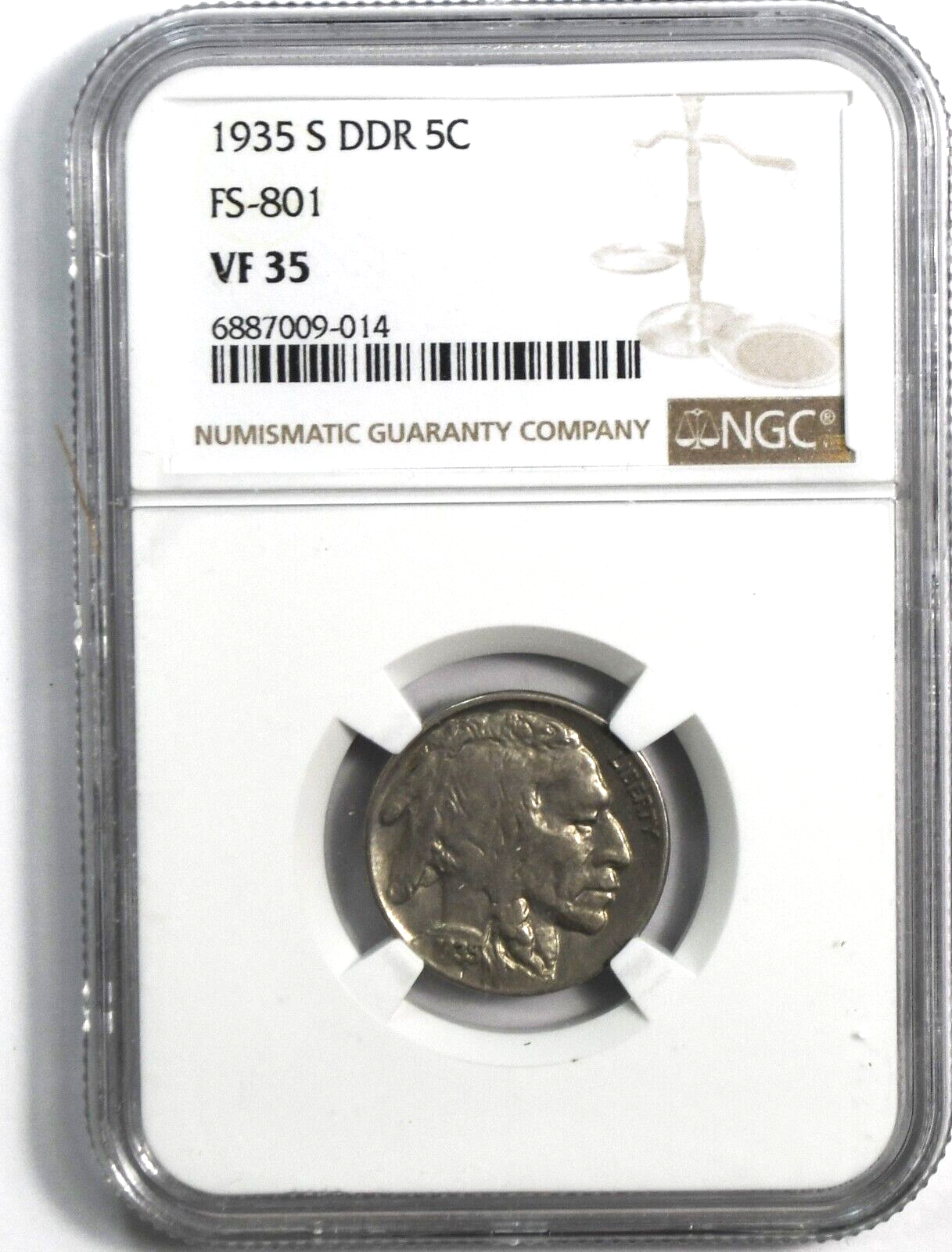 1935 S 5c Buffalo Nickel Rare Five Cents San Francisco NGC VF35 FS-801 DDR