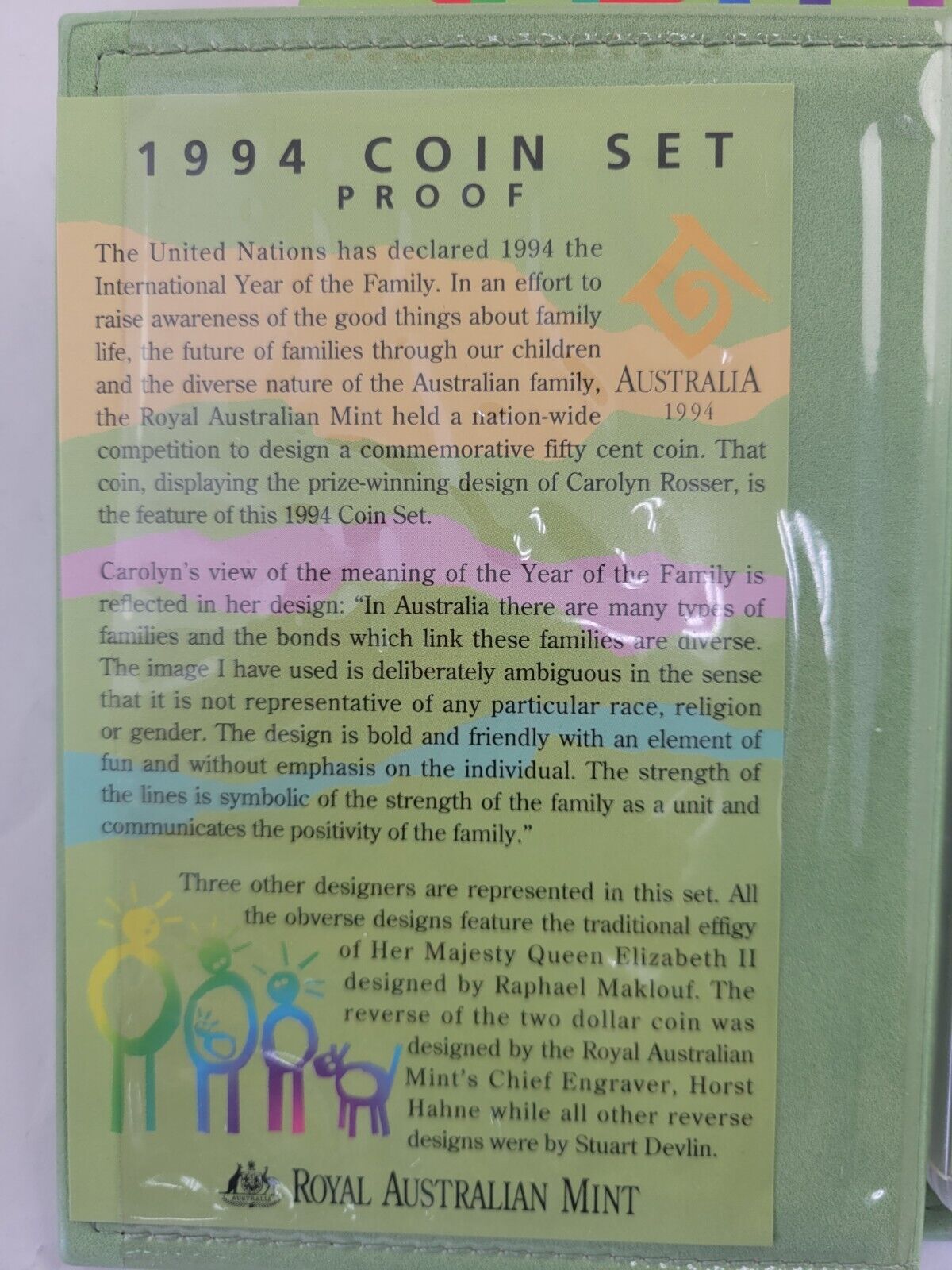 1994 Australian 6 coin Proof Set w/Paperwork $2 Coin Year Of The Family