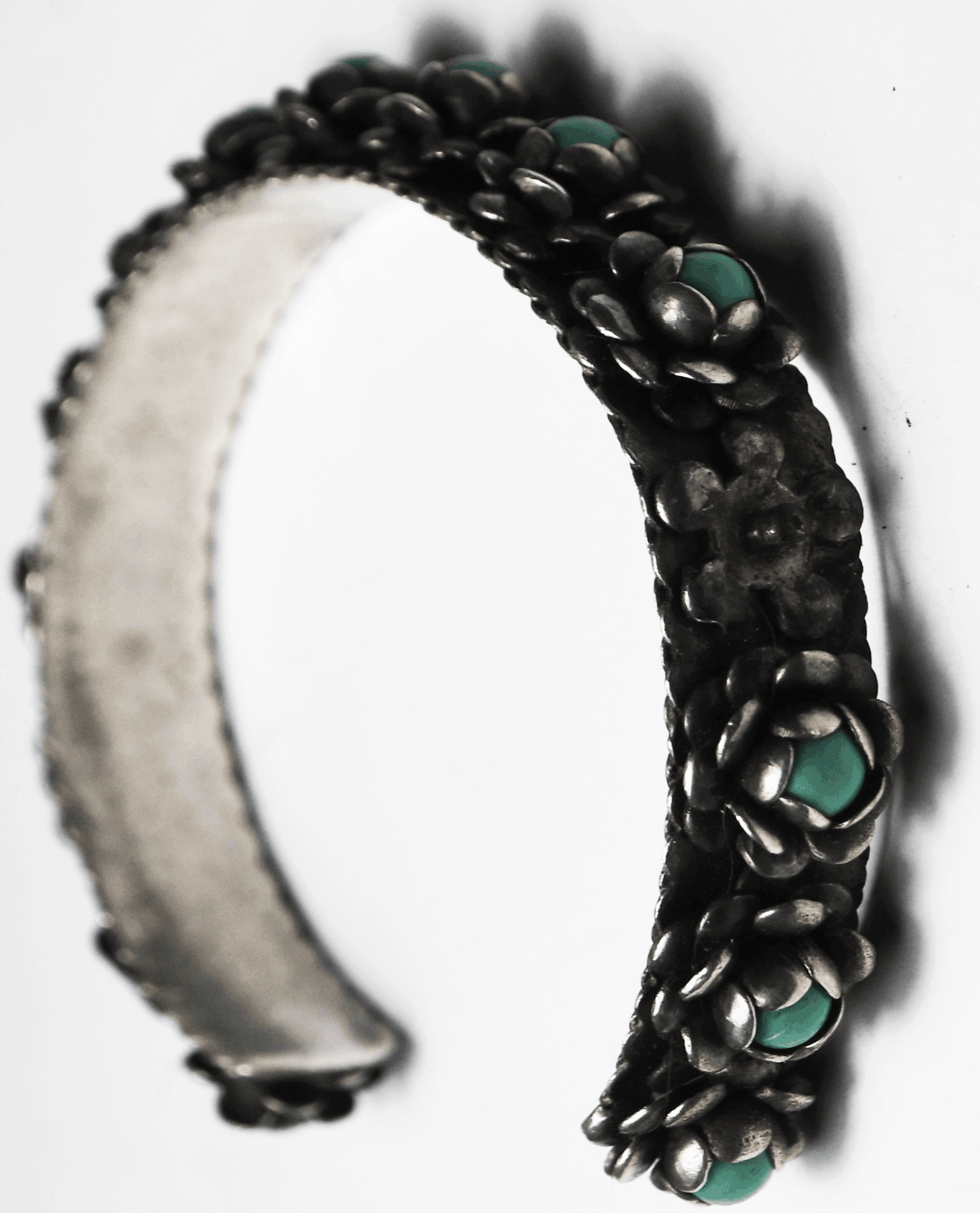 Antique Sterling Silver Flower Cuff Bracelet 9mm 5-3/4" Wrist 16g Missing Flower