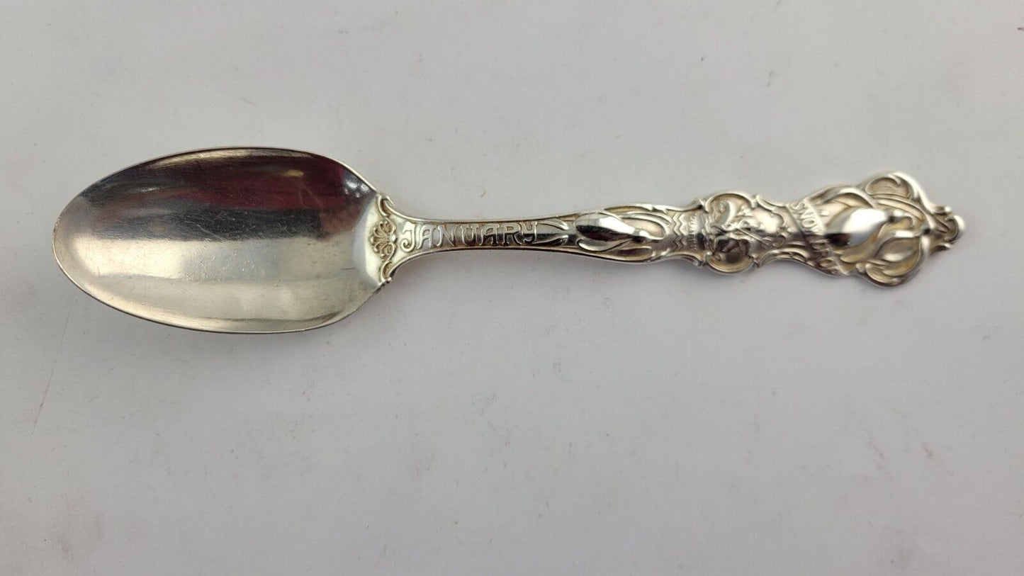 January Aquarius Snow Drop Sterling  Silver 5 7/8" Souvenir Spoon .84oz. Wallace