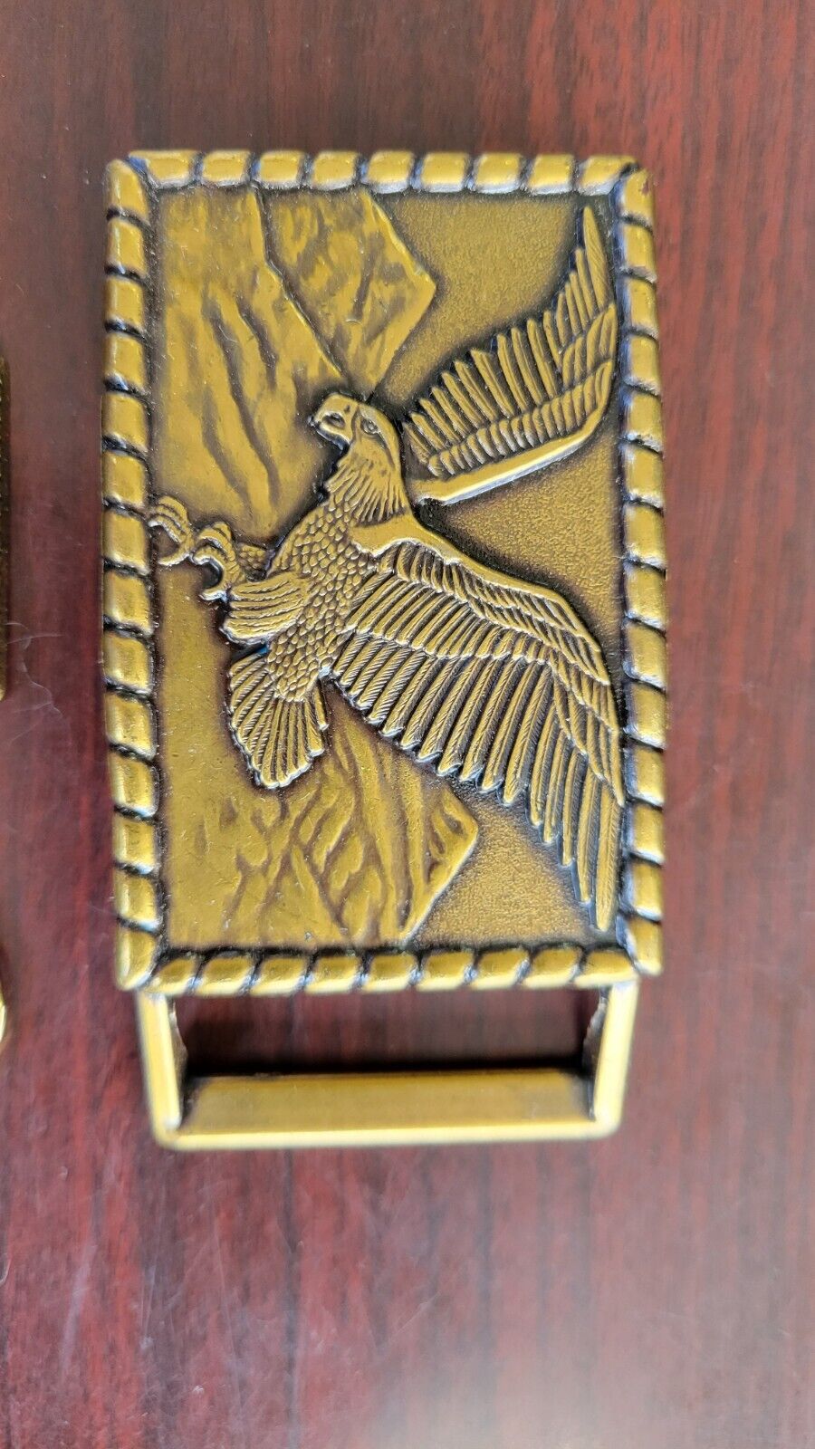 Brass American Eagle Spanned Wings & Mountains Belt Buckle and Key Chain Set