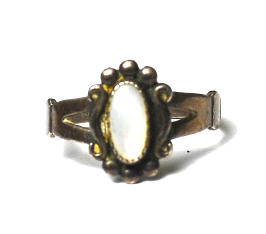 Sterling Vintage Wheeler Lemmon MOP Solitaire Ring 12mm Size 5.5