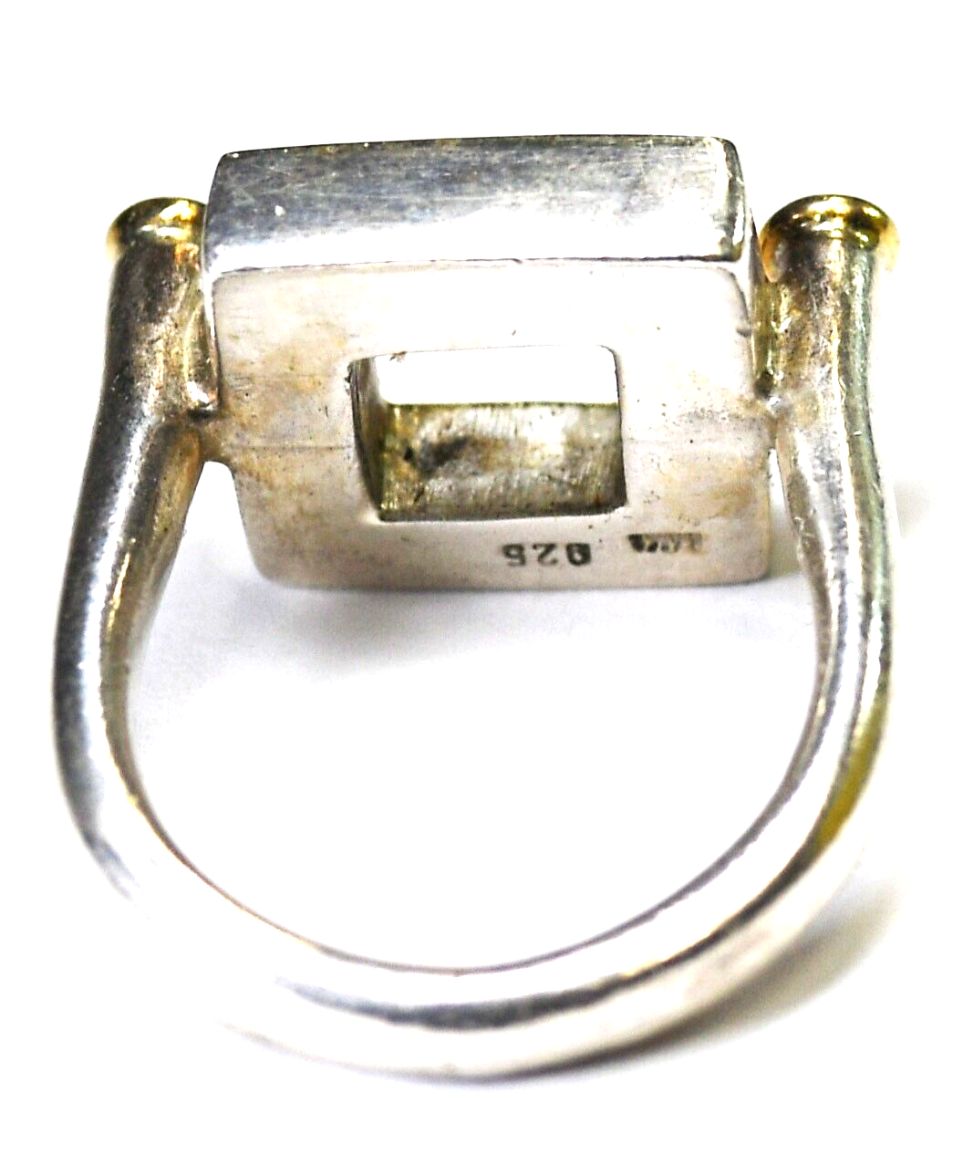 Sterling Silver 14k Hammered Square CZ Ring 14mm Size 6.75