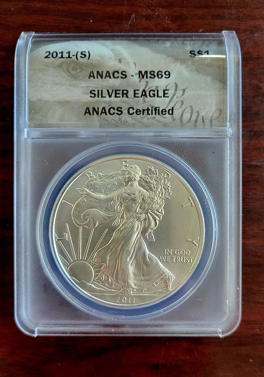 2011 (S) $1 American Silver Eagle ANACS MS69 Silver Dollar .999 Fine Silver