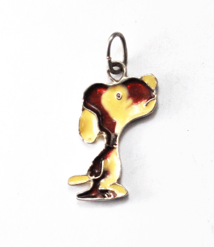 800 Fine Silver Enameled Beagle Snoopy Brown Taupe Camo Pendant 35mm x 17mm