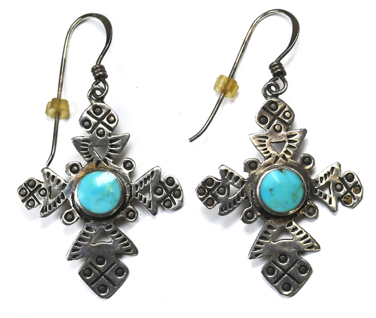 Sterling Silver Woods Turquoise Snowflake Cross Earrings 49mm x 28mm