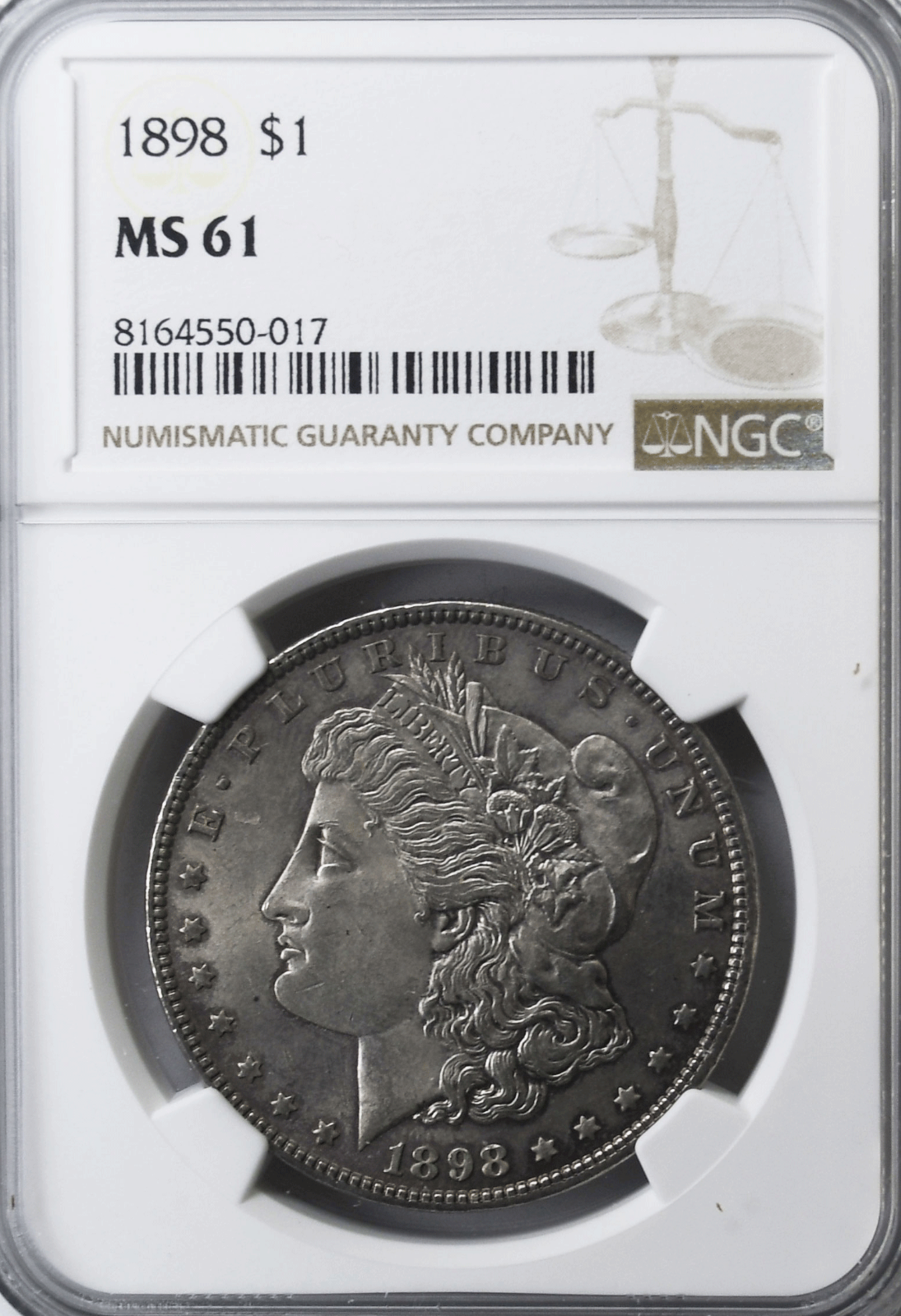 1898 $1 Morgan Silver Dollar MS61 NGC Uncirculated Philadelphia