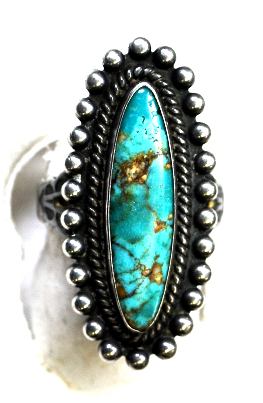 Sterling Silver Antique Turquoise Dot Halo 31mm Ring Size 5.5