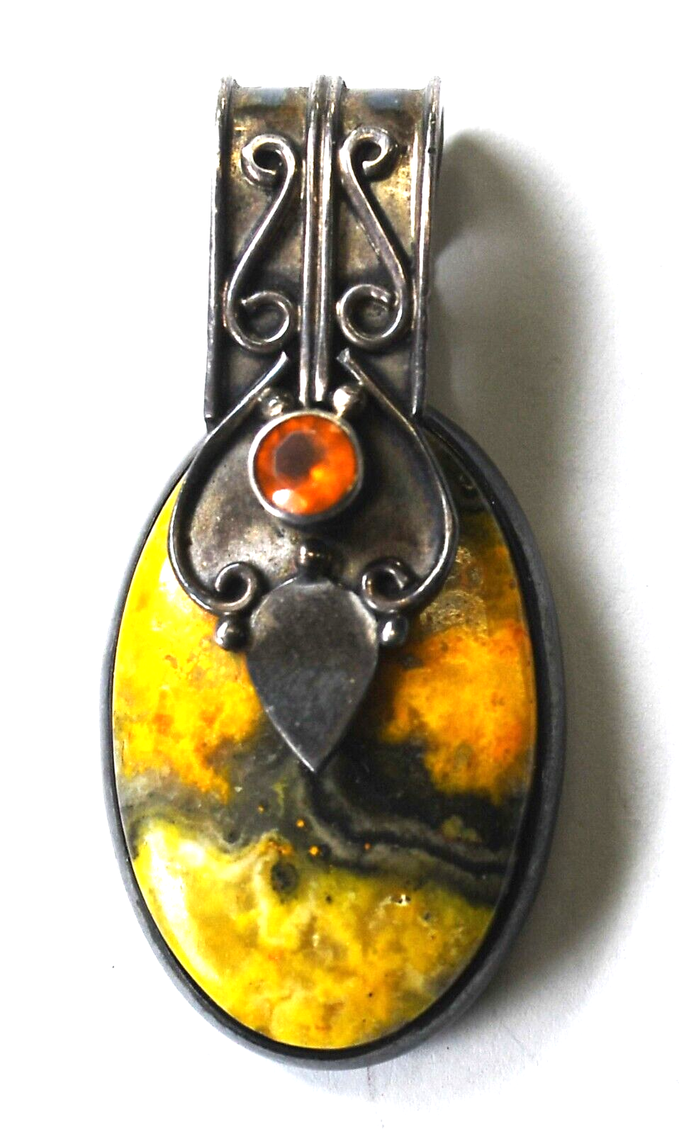 Sterling Silver Bumble Bee Jasper Pendant 42mm x 20mm