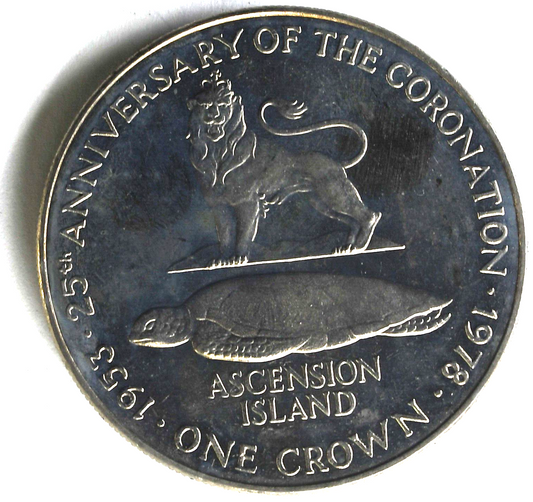 1978 Ascension One Crown 25 Pence Copper Nickel Coin KM# 1
