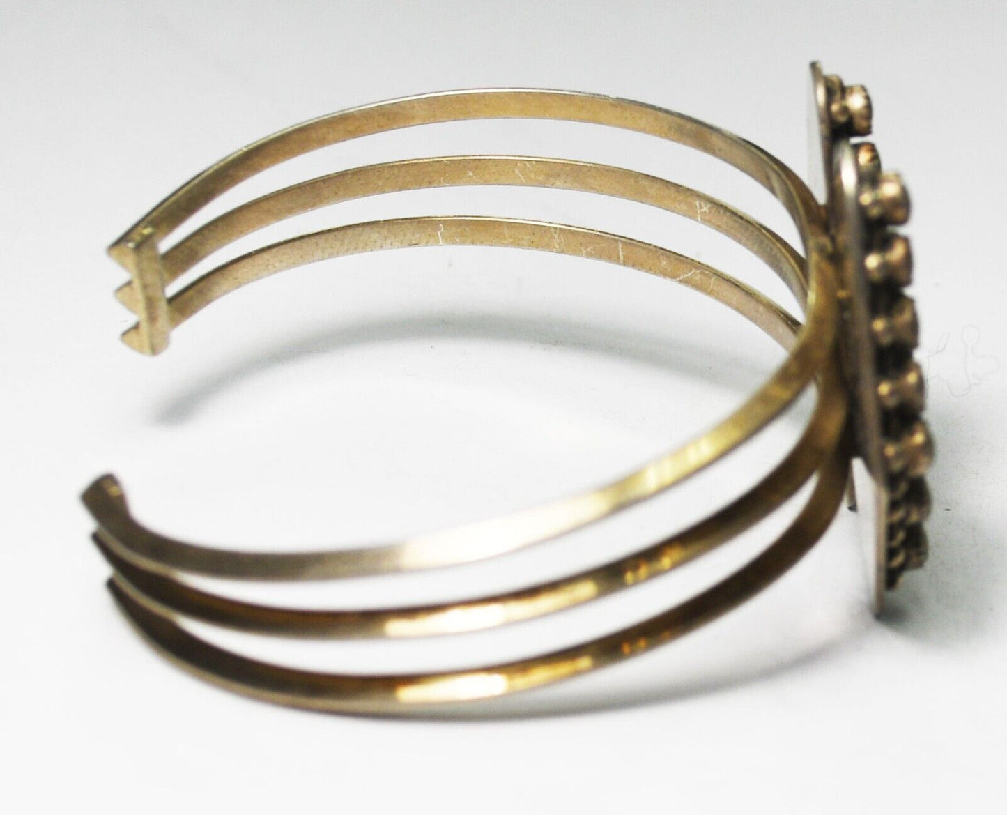 Sterling Green Turquoise Dot Cluster 3 Bar Cuff Bracelet 36mm 6-3/4" Wrist