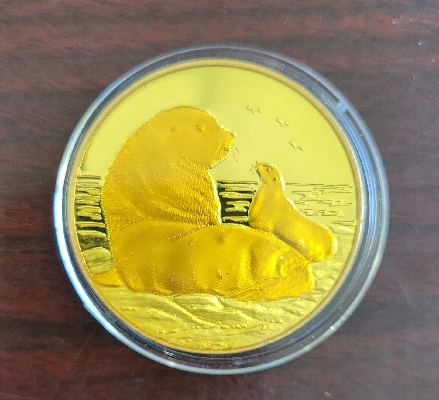 Enameled Steller Sea Lion 1oz .999 Fine Silver Round Art Medal Alaska Mint