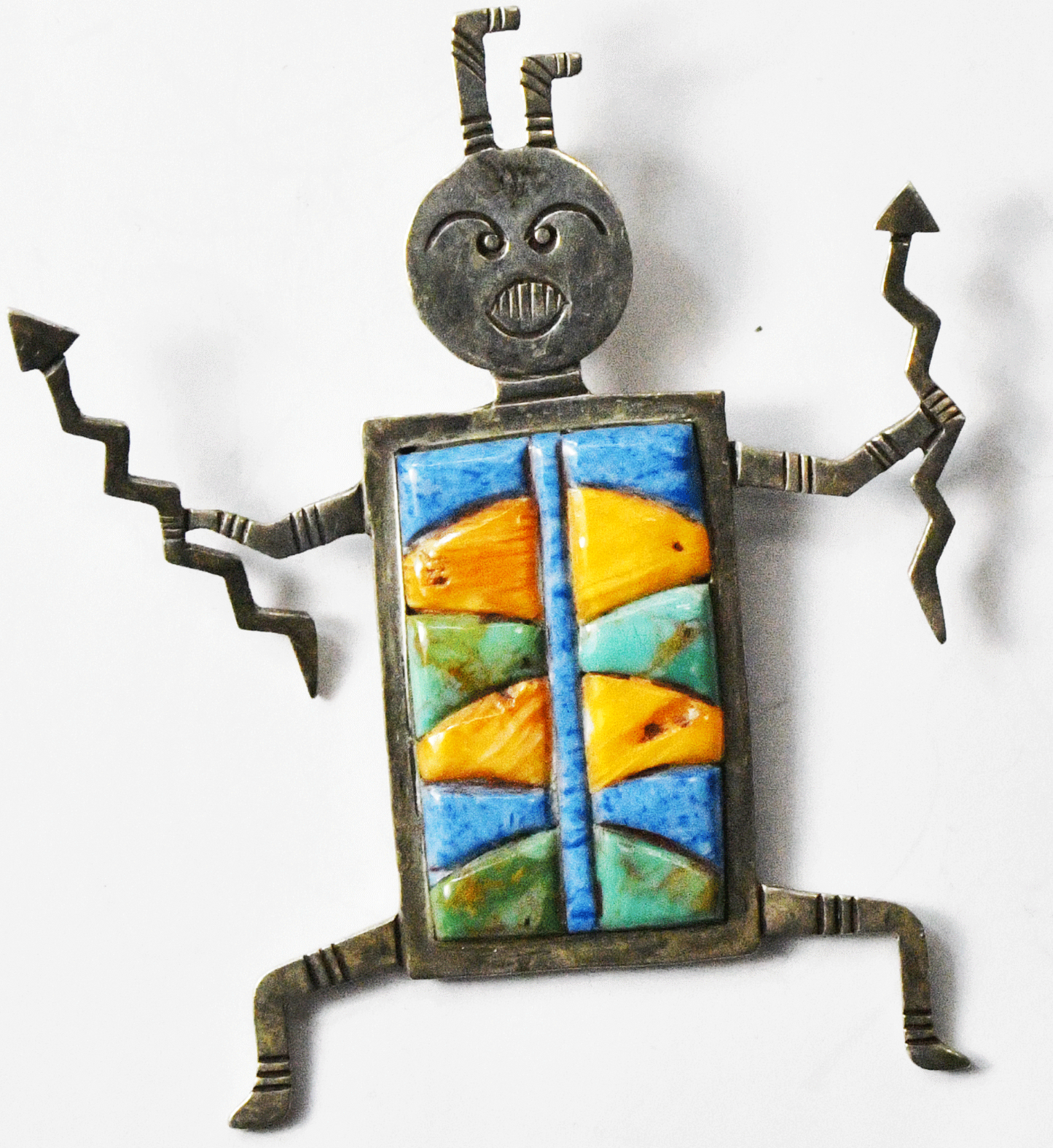 Sterling Turquoise Spiny Oyster Blue Quartzite Inlay Pendant 78mm x 63mm