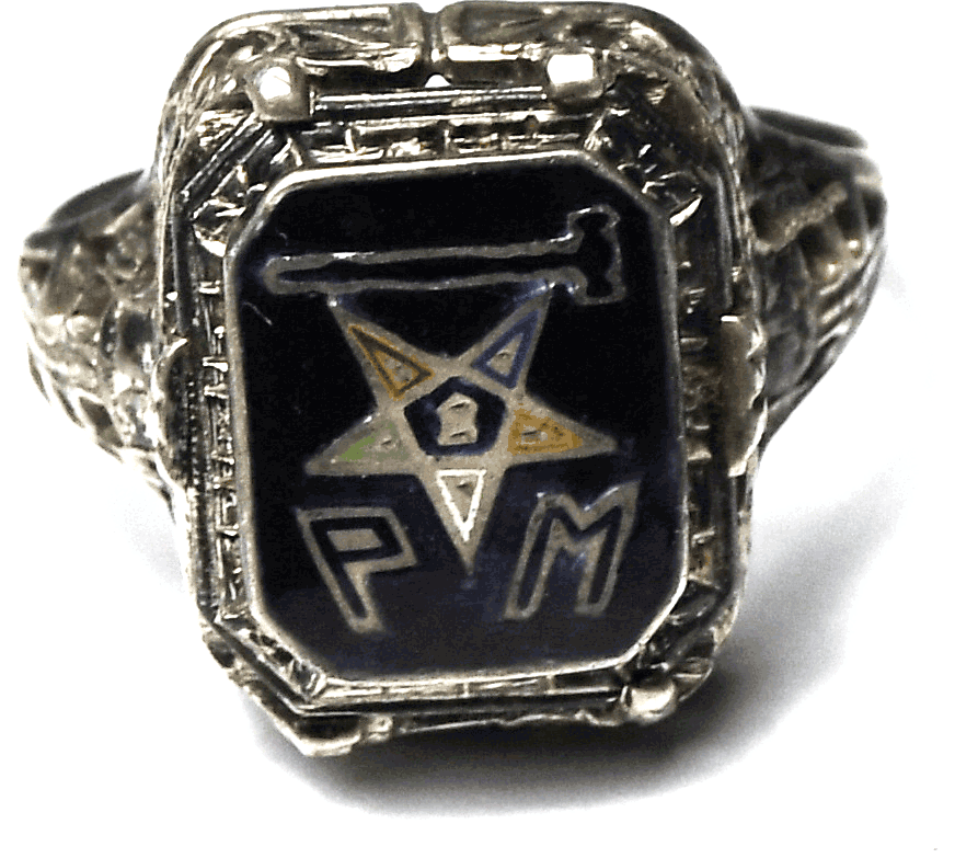 Antique Sterling Silver OES Masonic Past Matron Filigree Enamel Ring 16mm Size 8