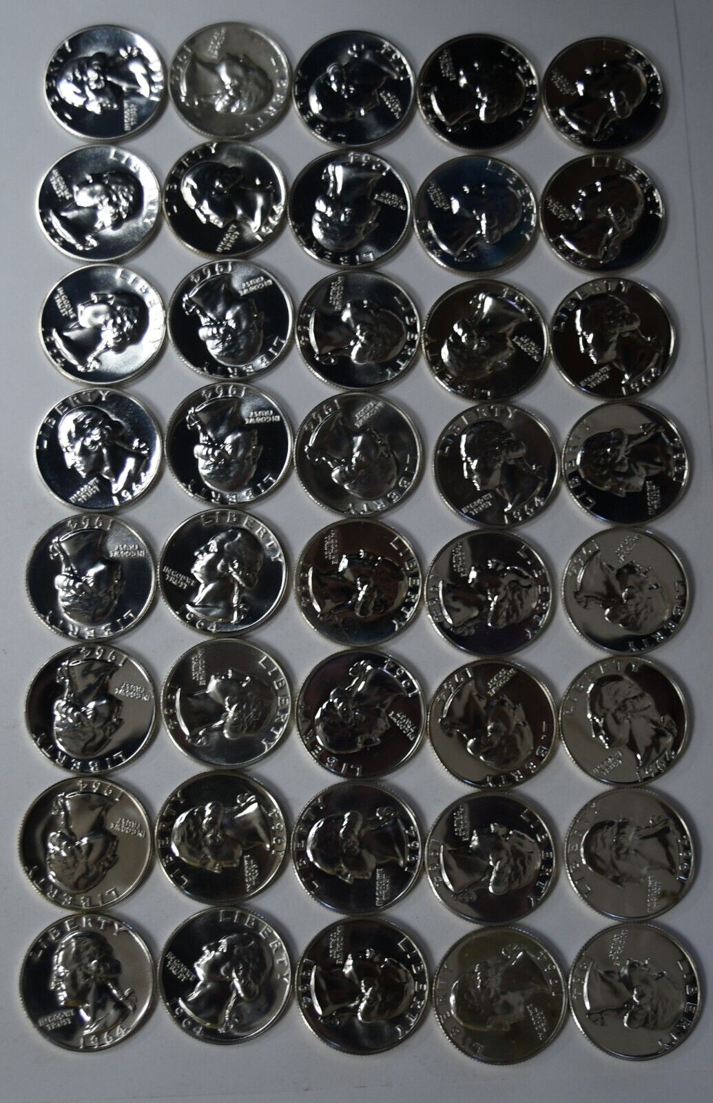 40pc Roll of 1964 25c Washington Silver Quarter Dollar Proof Coins